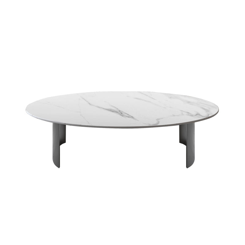 Glam Oval Slate Top Coffee Table Steel 2 Legs Cocktail Table