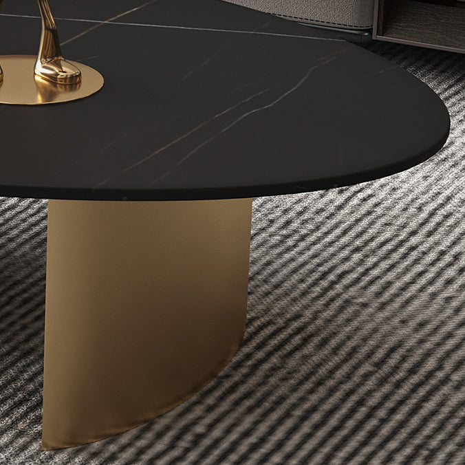 Glam Oval Slate Top Coffee Table Steel 2 Legs Cocktail Table