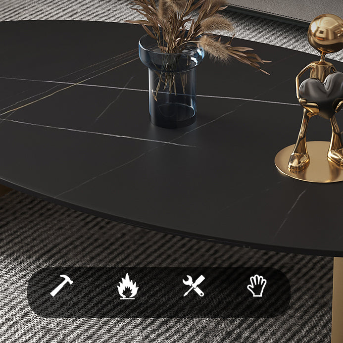 Glam Oval Slate Top Coffee Table Steel 2 Legs Cocktail Table