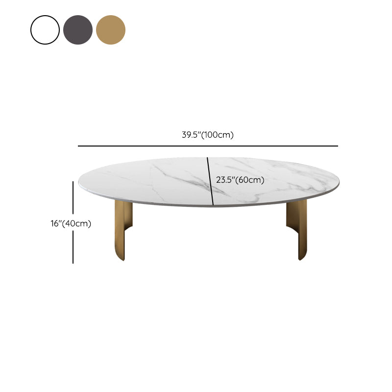 Glam Oval Slate Top Coffee Table Steel 2 Legs Cocktail Table
