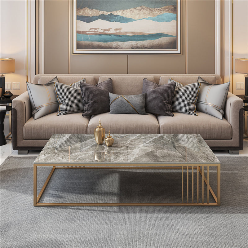 Glam Style Gold Iron Frame Coffee Table Gray Slate Table Top Coffee