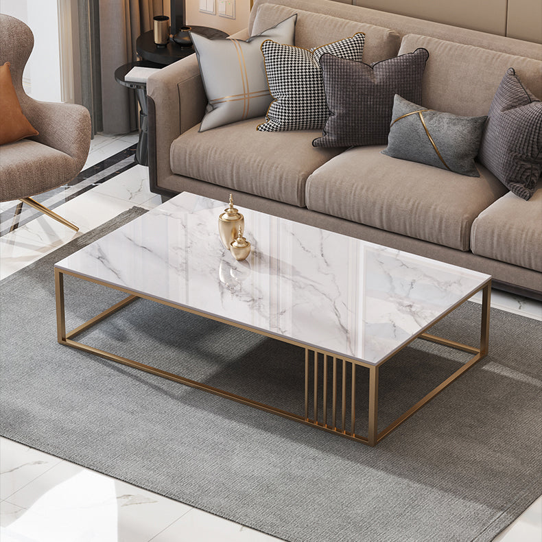 Glam Style Gold Iron Frame Coffee Table Gray Slate Table Top Coffee