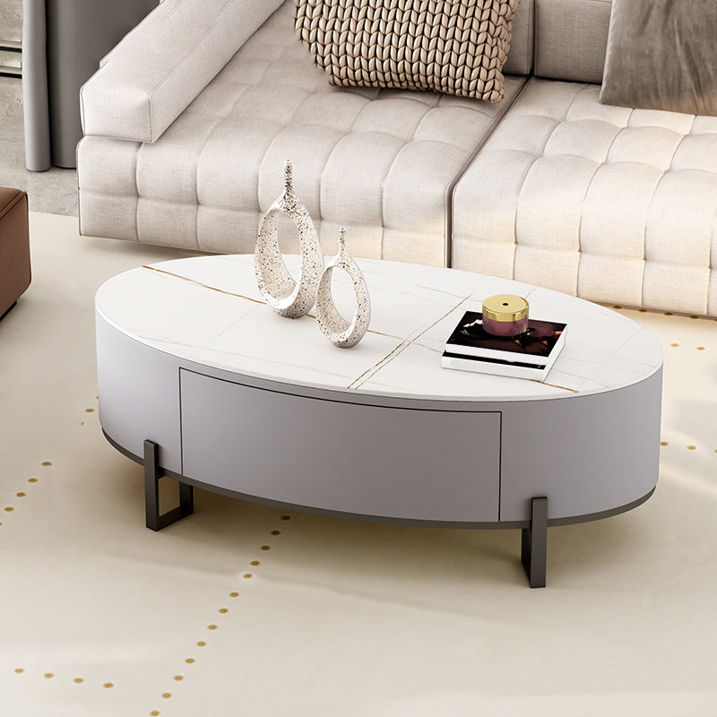 4 Legs Coffee Table Oval Slate Top Cocktail Table with Drawer