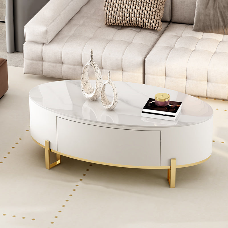4 Legs Coffee Table Oval Slate Top Cocktail Table with Drawer