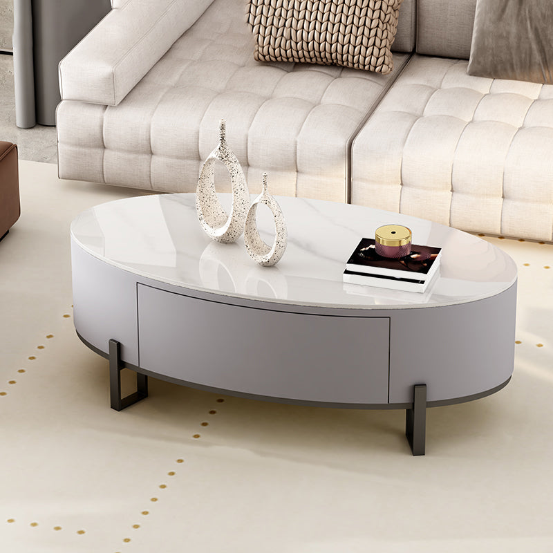 4 Legs Coffee Table Oval Slate Top Cocktail Table with Drawer