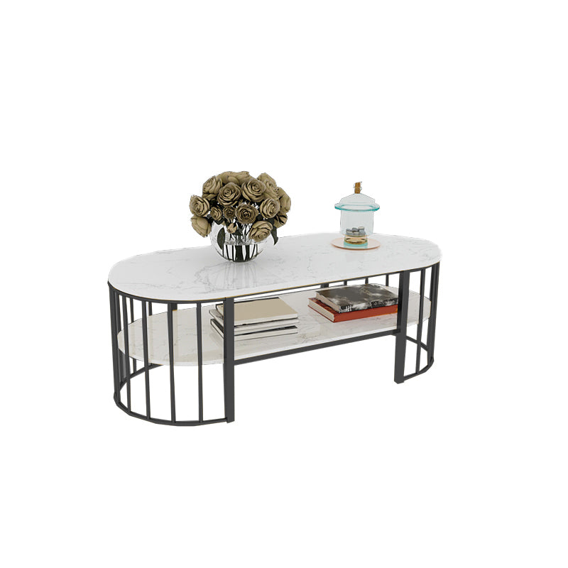 Oval Top Coffee Table Steel Sled Base Cocktail Table with Shelf