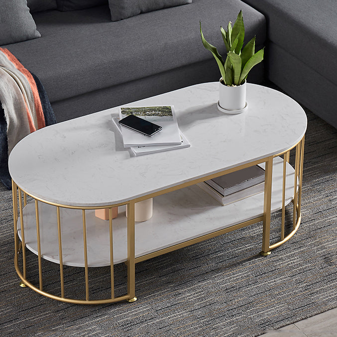 Oval Top Coffee Table Steel Sled Base Cocktail Table with Shelf