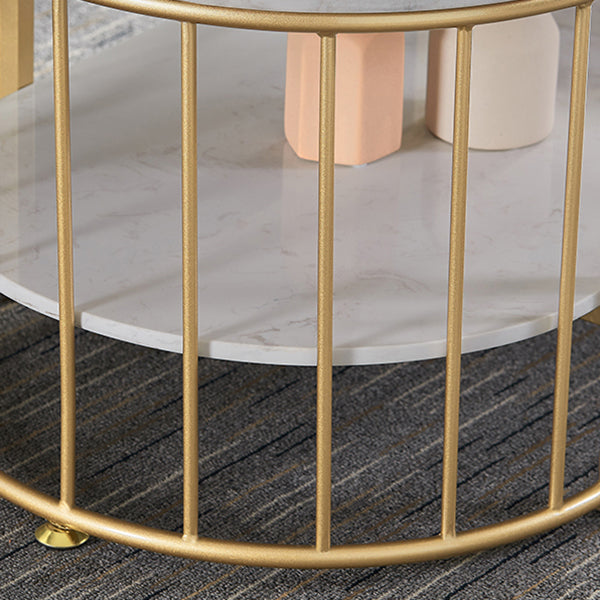 Oval Top Coffee Table Steel Sled Base Cocktail Table with Shelf