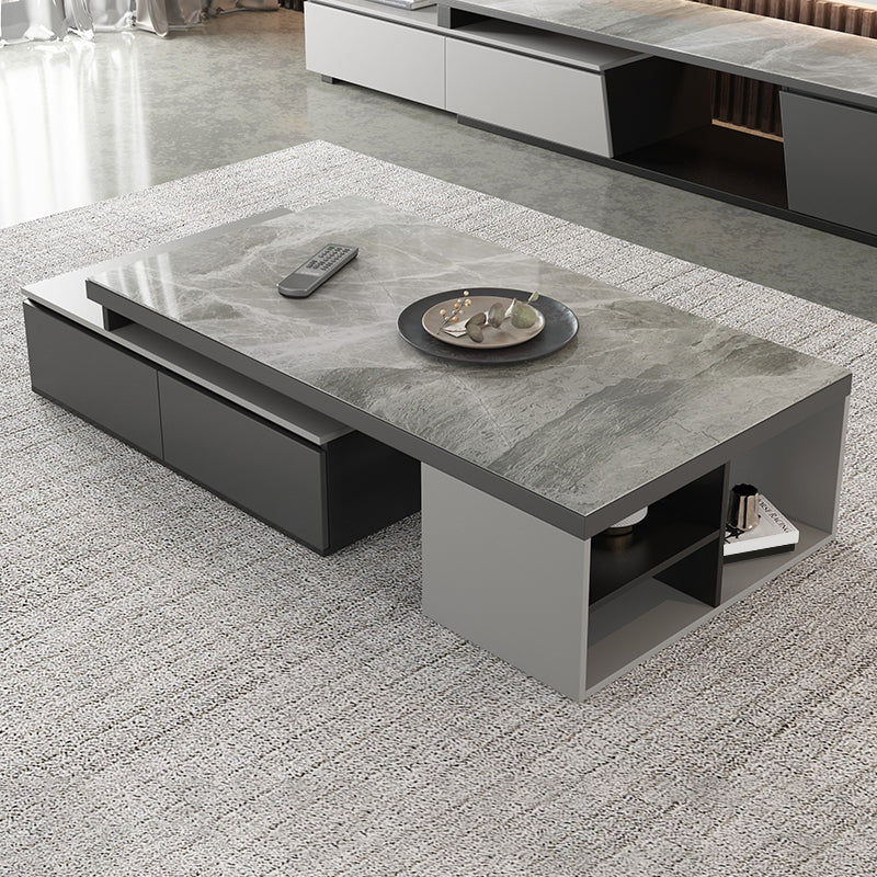 Rectangle Stone Cocktail Table Glam Single Coffee Table with Storage Drawers