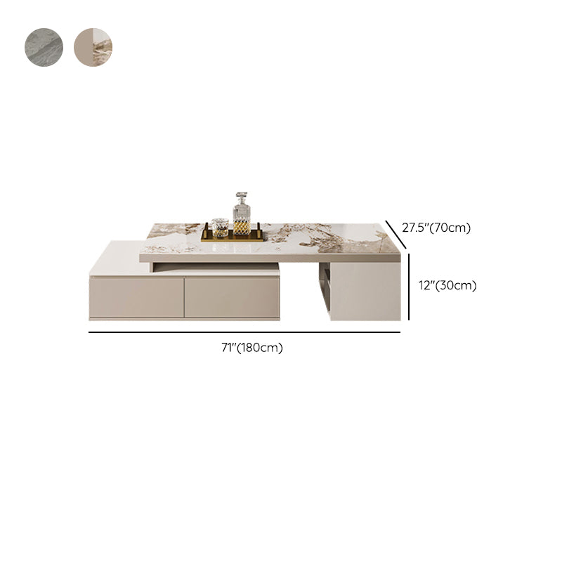 Rectangle Stone Cocktail Table Glam Single Coffee Table with Storage Drawers
