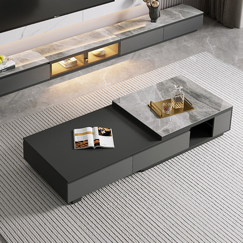 Single Coffee Table Rectangle Stone Cocktail Table with 4 Drawers