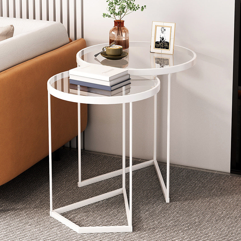 Minimalistic Coffee Table Round Glass Top Cocktail Table with Storage