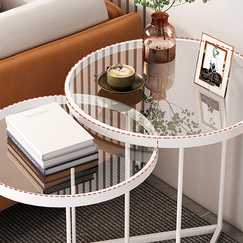 Minimalistic Coffee Table Round Glass Top Cocktail Table with Storage