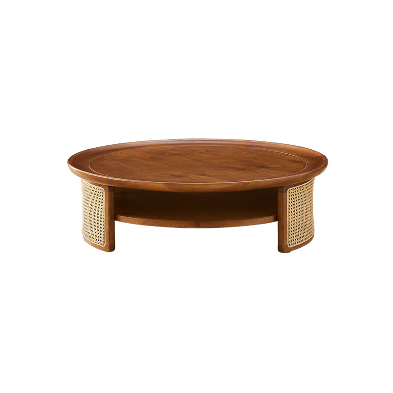 12"H Contemporary Cocktail Table Storage Brown Round Coffee Table