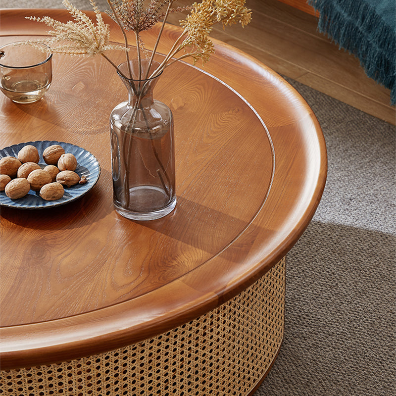 12"H Contemporary Cocktail Table Storage Brown Round Coffee Table