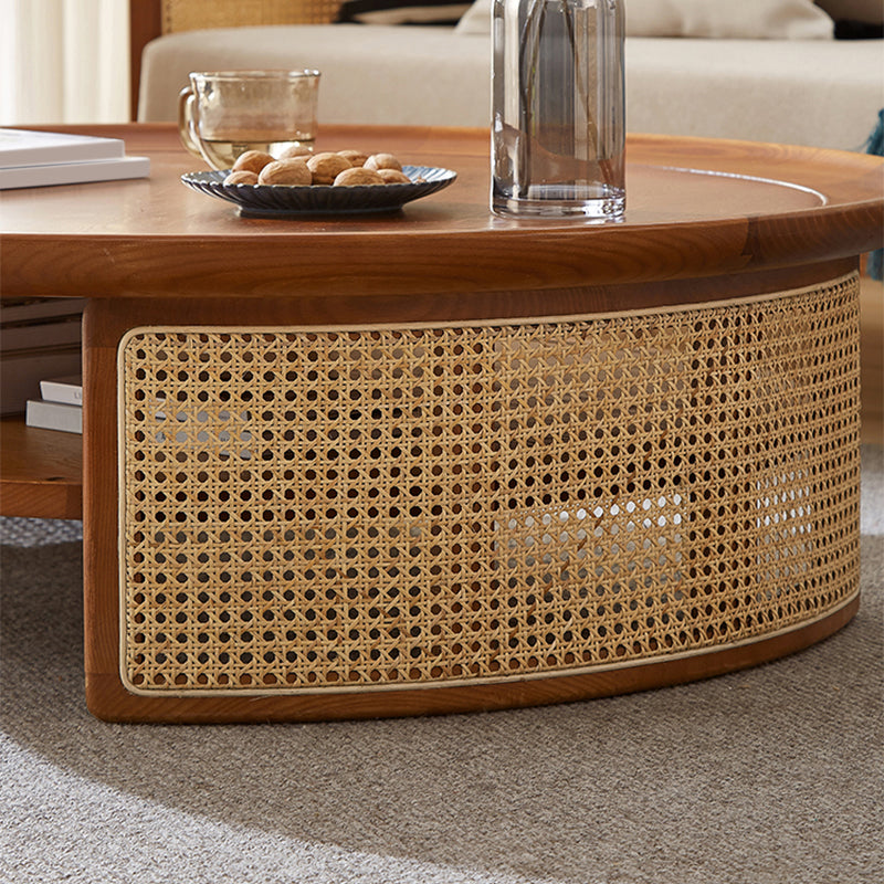 12"H Contemporary Cocktail Table Storage Brown Round Coffee Table