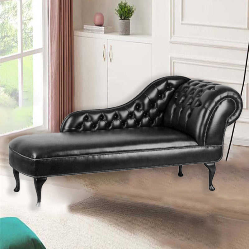 Traditional Upholstered Chaise Lounge Couch Leather Chaise Lounge Chair with Arms