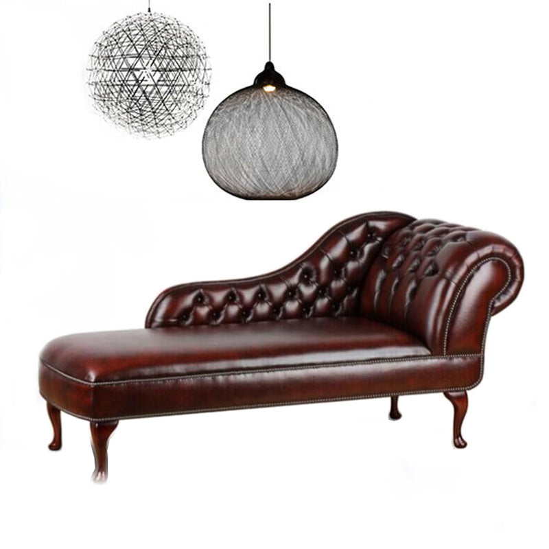 Traditional Upholstered Chaise Lounge Couch Leather Chaise Lounge Chair with Arms