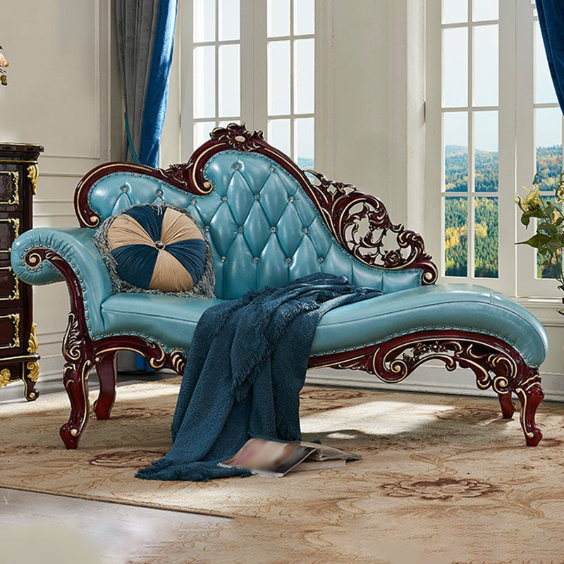 Genuine Leather Accent Chair Traditional Solid Wood Rolled Arms Chaise