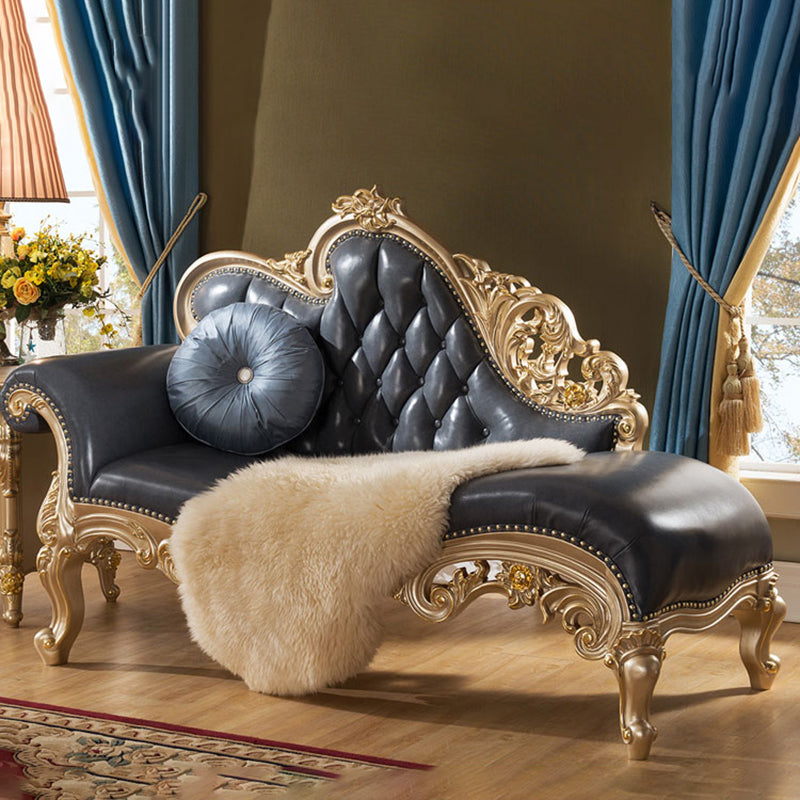 Genuine Leather Accent Chair Traditional Solid Wood Rolled Arms Chaise