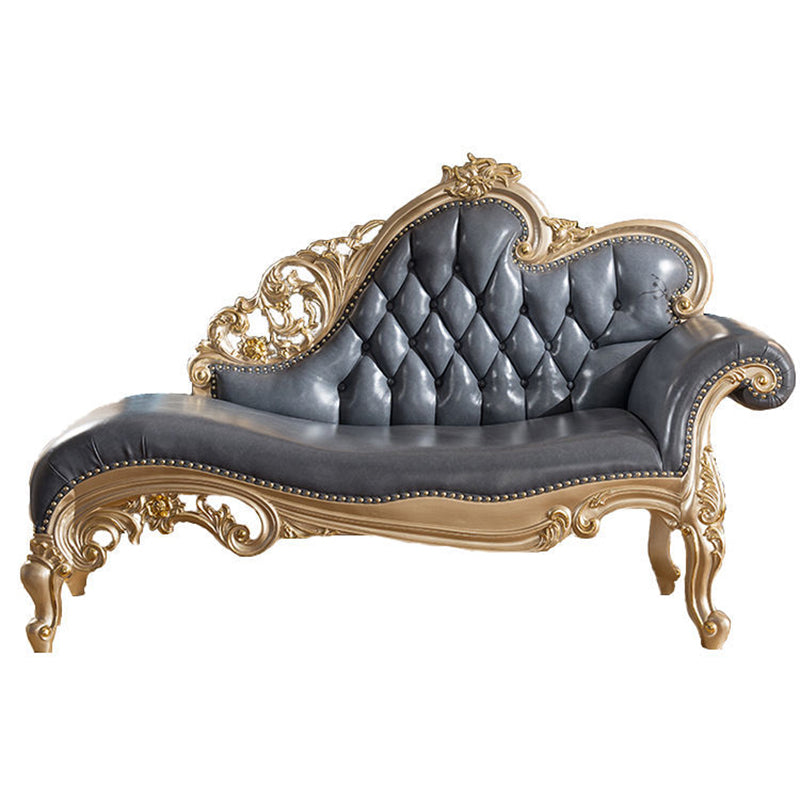 Genuine Leather Accent Chair Traditional Solid Wood Rolled Arms Chaise