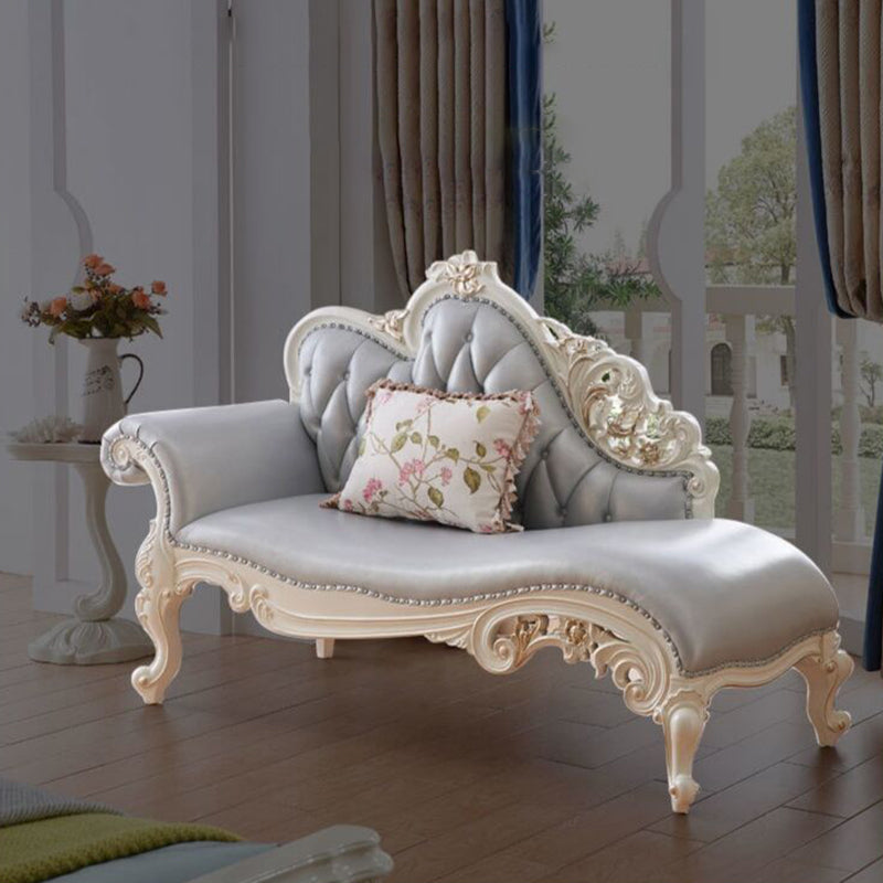 Genuine Leather Accent Chair Traditional Solid Wood Rolled Arms Chaise