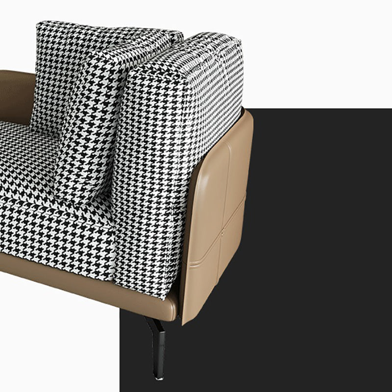Contemporary Square Arms Accent Chair Fabric Houndstooth Chaise