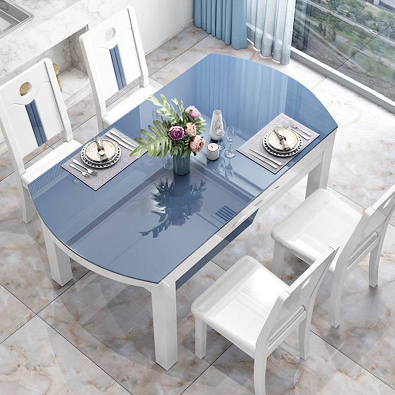 Modern Scalable Glass Desktop Metal Legs Dining Table for Dining Room