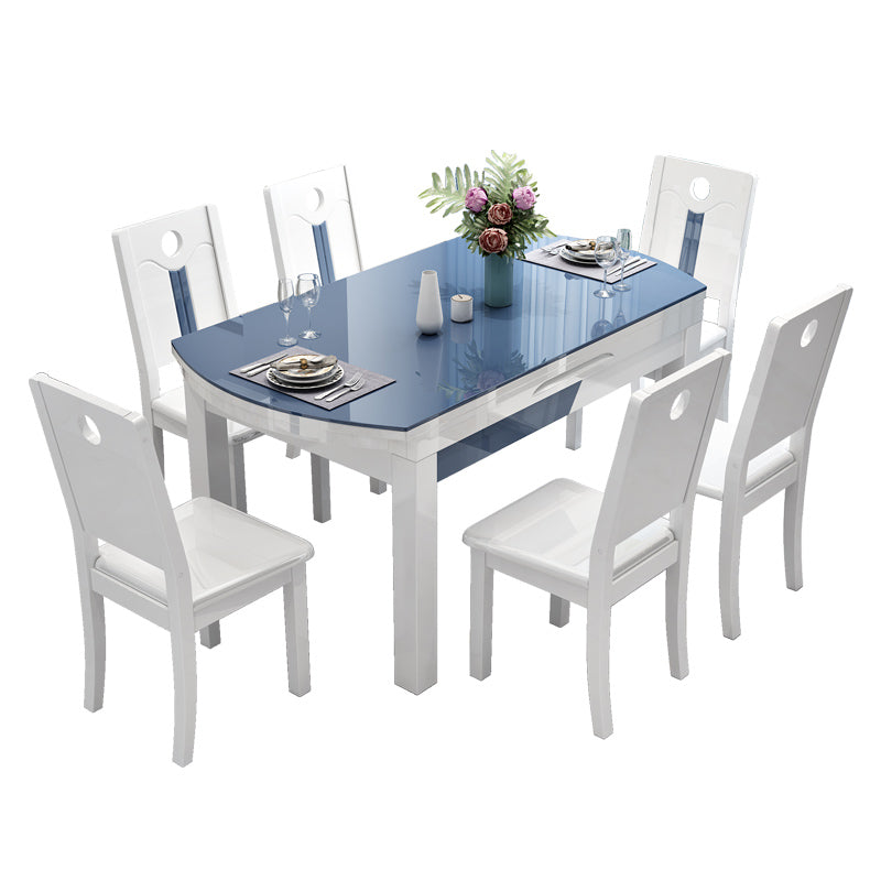 Modern Scalable Glass Desktop Metal Legs Dining Table for Dining Room