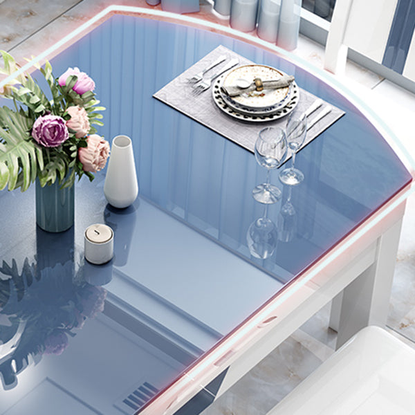 Modern Scalable Glass Desktop Metal Legs Dining Table for Dining Room
