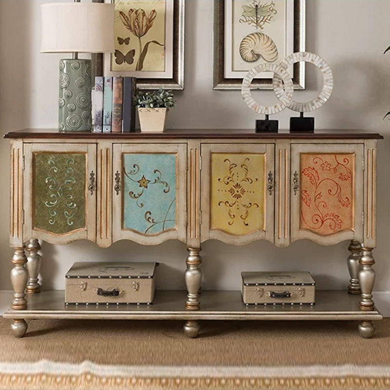 Contemporary Console Table Wood Console Sofa Table in Grey/Champagne