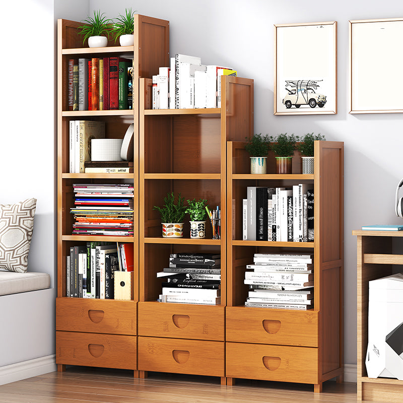 Closed Back Bamboo Bookshelf Contemporary Vertical Bookcase for Home