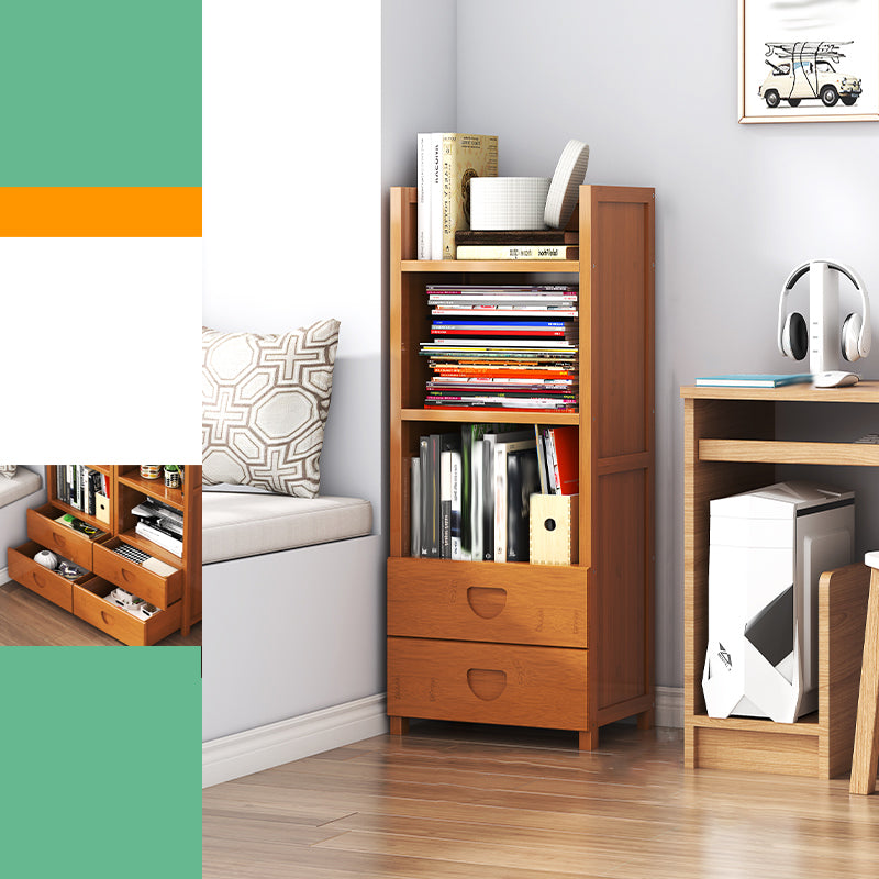 Closed Back Bamboo Bookshelf Contemporary Vertical Bookcase for Home