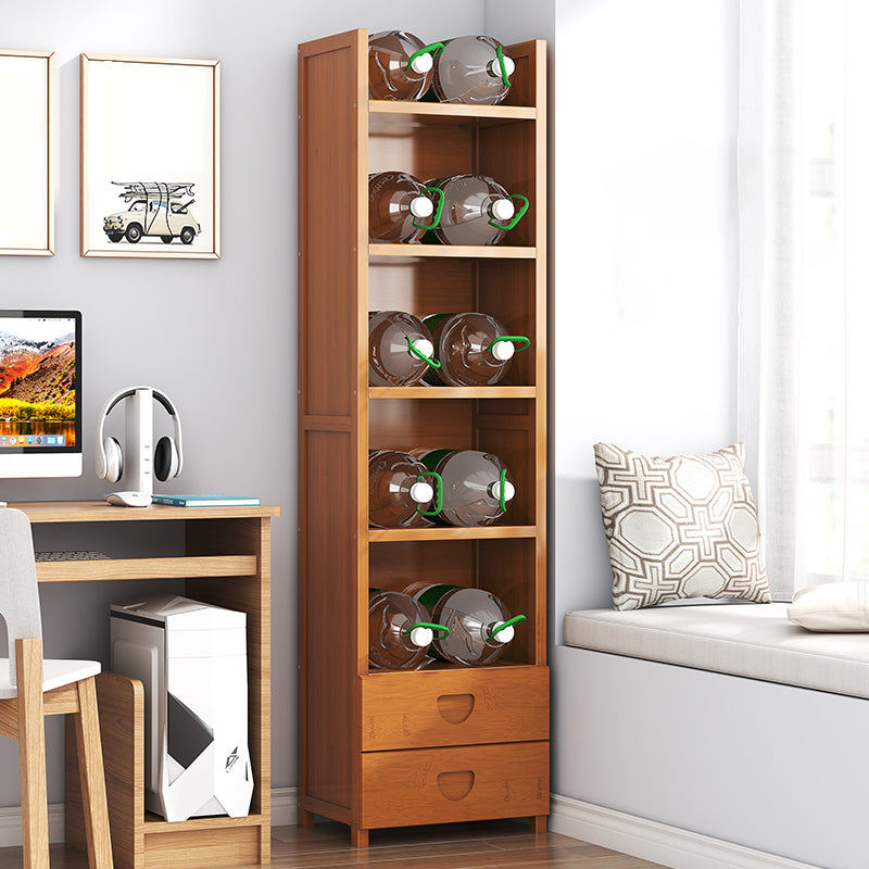 Closed Back Bamboo Bookshelf Contemporary Vertical Bookcase for Home