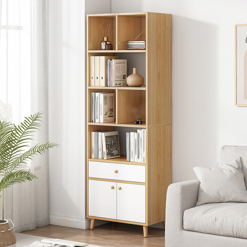 Engineered Wood Bookcase Standard Contemporary Bookshelf with Drawers