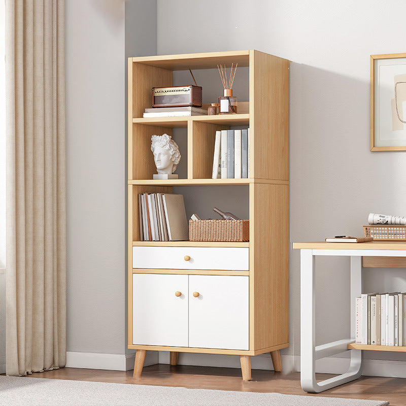 Engineered Wood Bookcase Standard Contemporary Bookshelf with Drawers