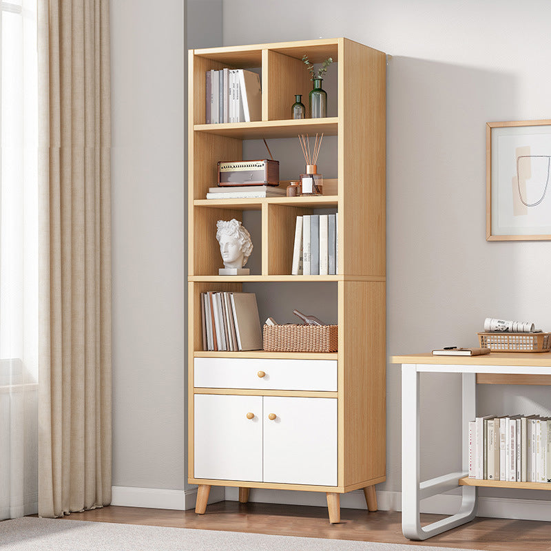 Engineered Wood Bookcase Standard Contemporary Bookshelf with Drawers