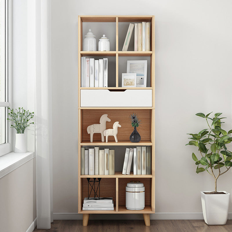 Engineered Wood Bookcase Standard Contemporary Bookshelf with Drawers