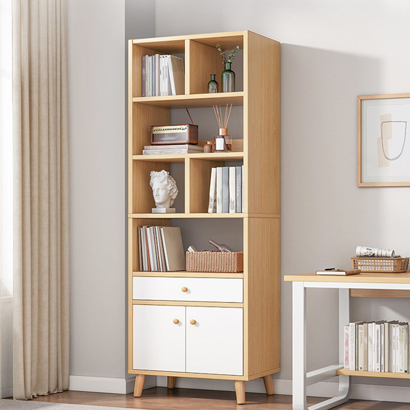 Engineered Wood Bookcase Standard Contemporary Bookshelf with Drawers