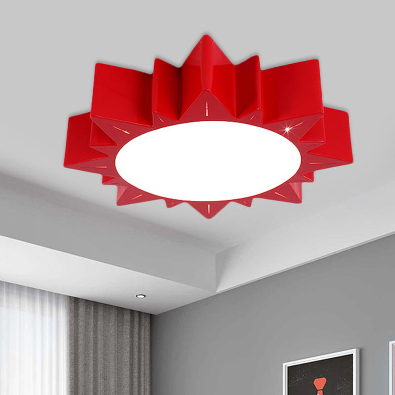 Sun Flush Mount Lamp Contemporary Acrylic Yellow/Blue/Red LED Lighting Fixture for Kindergarten