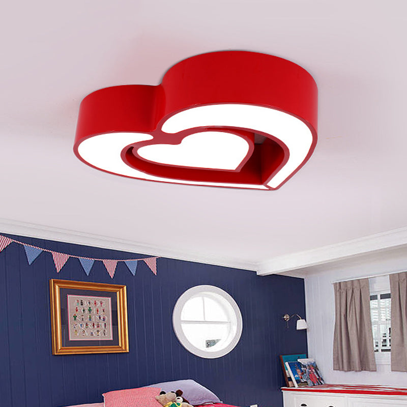 Loving Heart Ceiling Flush Mount Contemporary Acrylic Blue/Red/Pink LED Flush Light for Bedroom