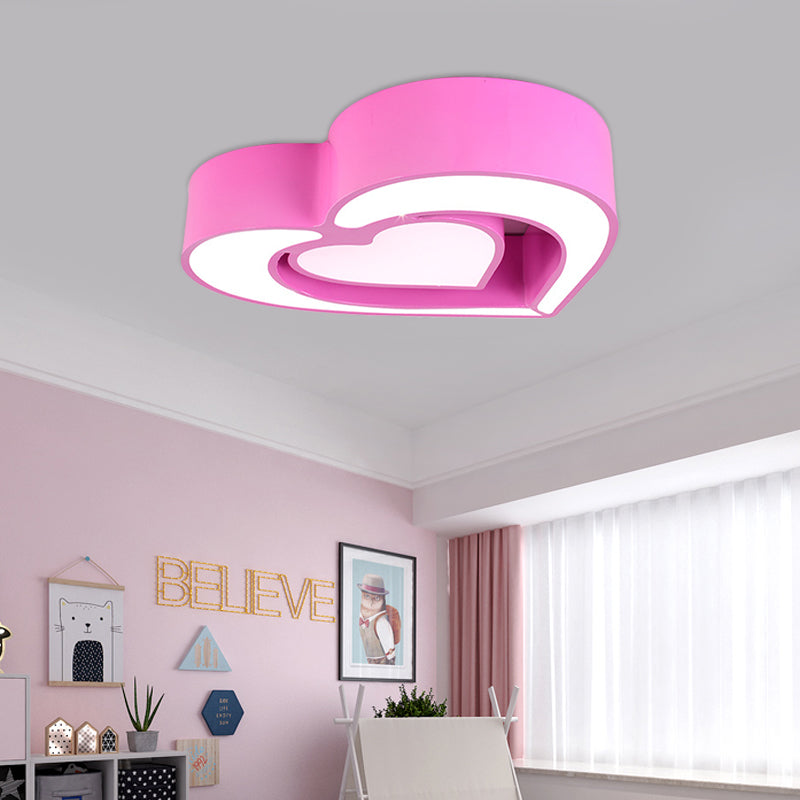 Loving Heart Ceiling Flush Mount Contemporary Acrylic Blue/Red/Pink LED Flush Light for Bedroom