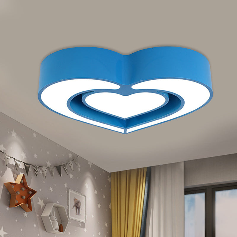 Loving Heart Ceiling Flush Mount Contemporary Acrylic Blue/Red/Pink LED Flush Light for Bedroom