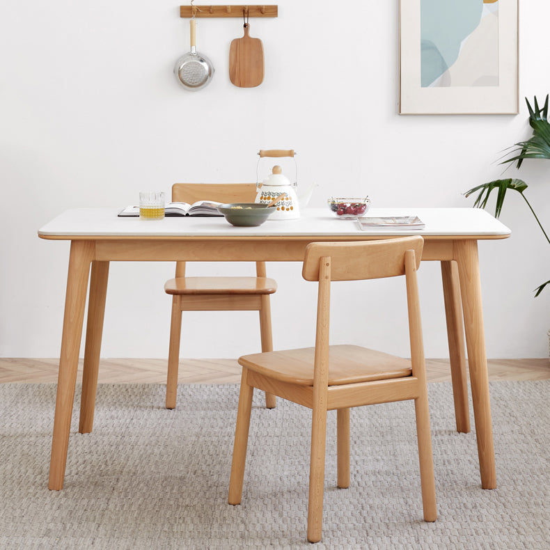 Modern Stone Rectangle Dining Table Wooden Legs for Dining Room
