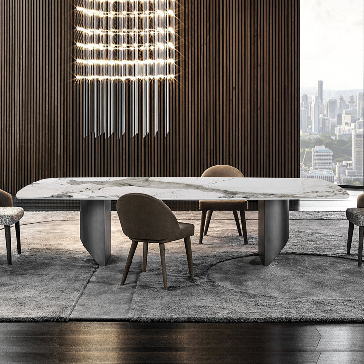 Silver Base Dinner Room Kitchen Table Contemporary Dining Table