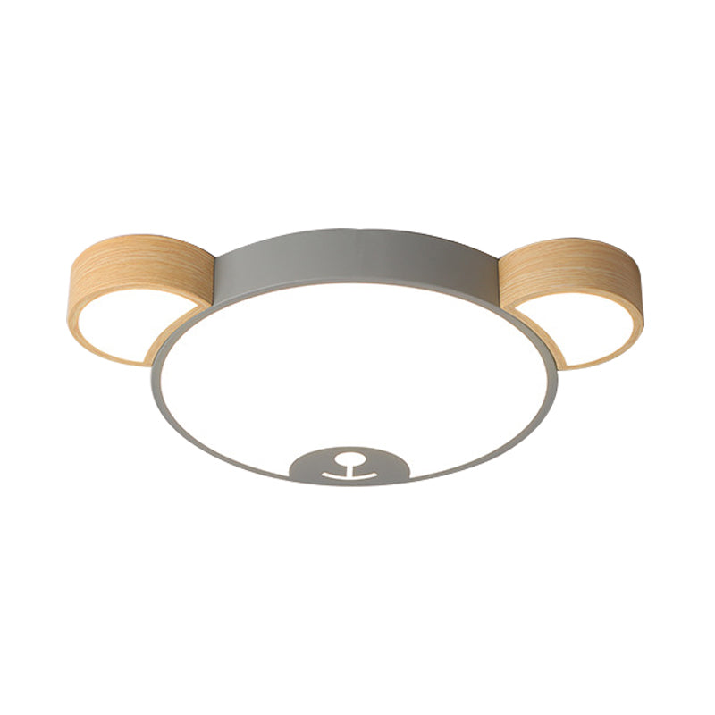 Lámpara colgante de montaje empotrado LED para dormitorio, accesorio montado en el techo gris/verde, estilo infantil, con pantalla acrílica de oso