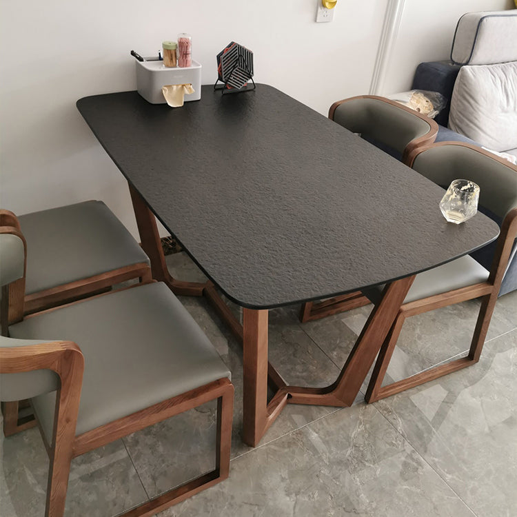 Modern Rectangle Stone Dining Table Ash Wood Base for Dining Room