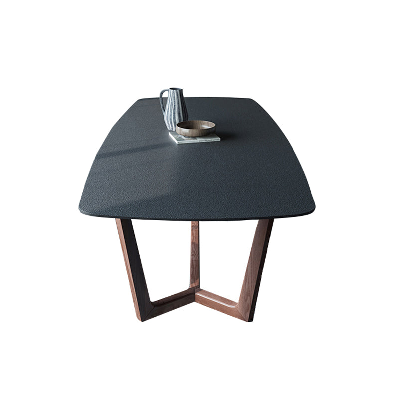Modern Rectangle Stone Dining Table Ash Wood Base for Dining Room