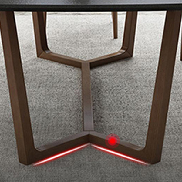 Modern Rectangle Stone Dining Table Ash Wood Base for Dining Room