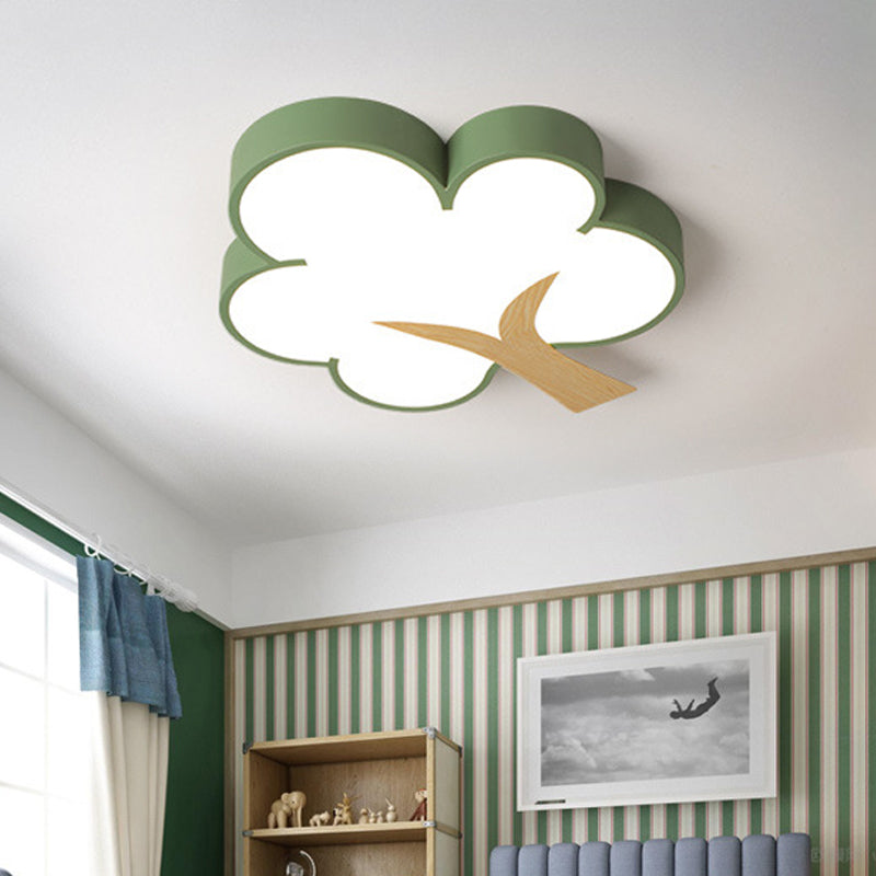 Grey/Green Tree Ceiling Flush Contemporary Acrylic LED Flush Mount Light Fixture for Bedroom